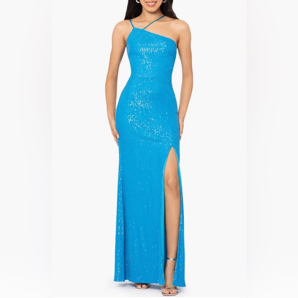 Xscape | Sequin Asymmetric Neck Gown